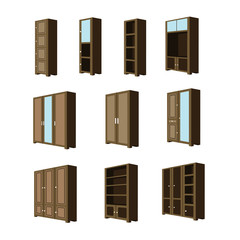 Set of furniture perspective assets cabinet case
