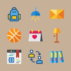 icon set about education and school with lamp, calendar and files
