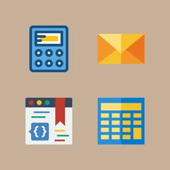 icon set about marketing with mail, calculator and device