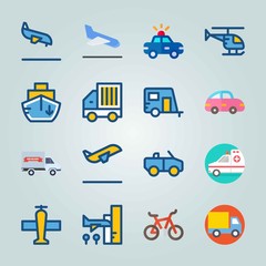 Icon set about Transport. with police car, caravan and ship
