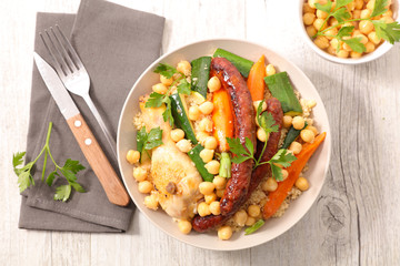 couscous, semolina with meat and vegetable