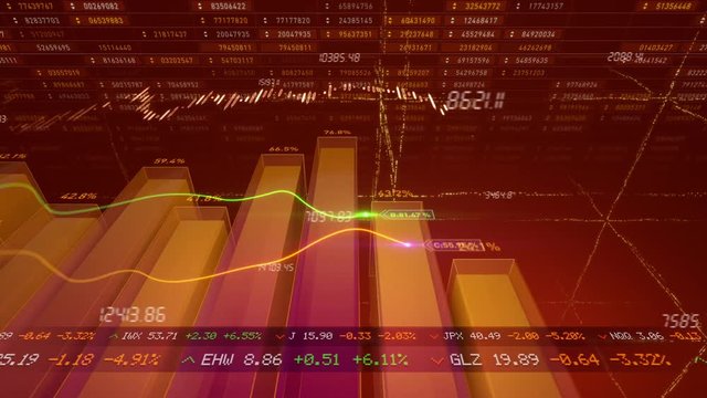 Business related abstract bart chart animation. Wide angle camera follows growing business graph as it progresses forward.