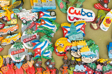 Cuban national flags, palm, Che Guevera portraits and other fridge magnet / souvenirs typical for...