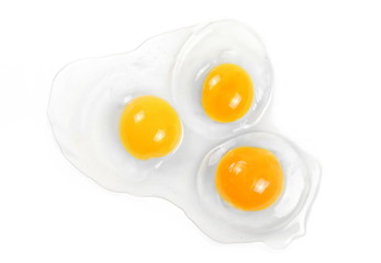 three raw egg isolated on white background