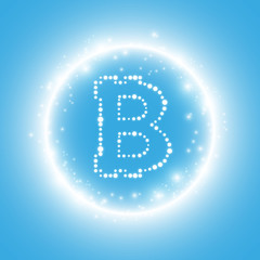 Digital bitcoins symbol with light ring effect on transparent backgraund.