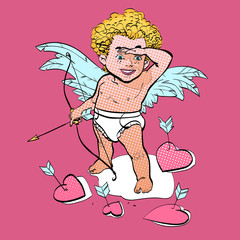 Funny little cupid aiming at someone. Valentine's Day