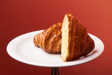 Plate of freshly baked French croissants