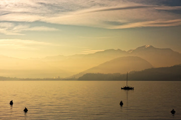 Panoramic view of the lake at sunset