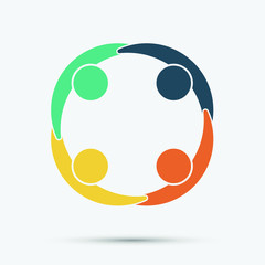 Four people in a circle holding hands.The summit workers are meeting in the same power room.