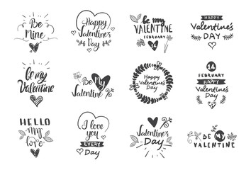 Valentine Day Labels, Badges And Icons, Love Greetings Cards, Typography Design Elements Set Vector Illustration