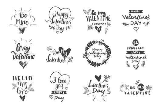 Valentine Day Labels, Badges And Icons, Love Greetings Cards, Typography Design Elements Set Vector Illustration