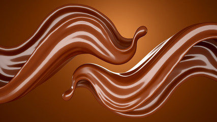 Brown chocolate splash background. 3d illustration, 3d rendering.
