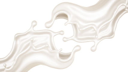 Isolated splash of milk on a white background. 3d illustration, 3d rendering.