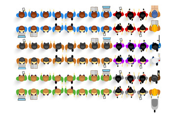 Set of top view people, different poses, vector citizens