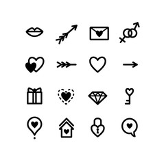 Set of 16 Line Icons for Valentine's Day