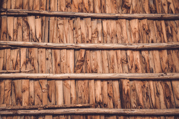 The roof of the old wooden barn from the interior
