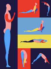 modern linear drawing of a yoga pose surya-namaskar asana set poster