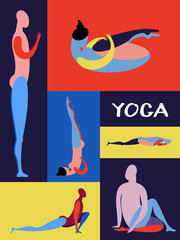 template vertical poster card asana set modern linear drawing of a yoga pose and lettering