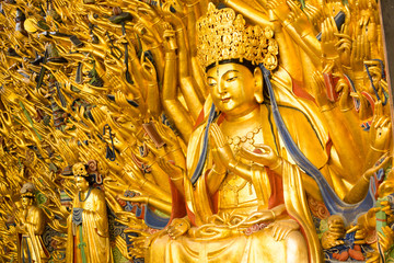 The Temple of the Gold  Buddha of the Thousand hands in dazu rock carving,chongqing, China