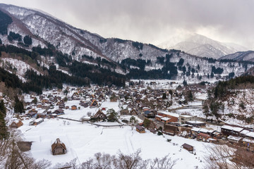Historic Villages of Shirakawa-go and Gokayama, Japan. Winter in Shirakawa-go, Japan. Traditional style huts in Gassho-zukuri Village, Shirakawago and Gokayama, World Heritage Site.