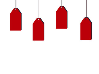 Hanging labels on a white background. Shares and offer. Business & Finance 