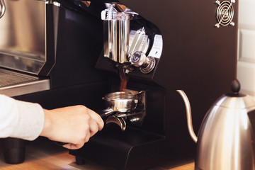 Barista, cafe, making coffee, preparation and service concept