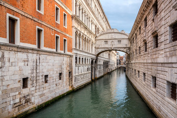 Fototapeta na wymiar canal towards Bridge of Sighs (Ponte dei Sospiri). Venice, Italy