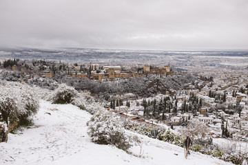 The city of Granada covered in snow.