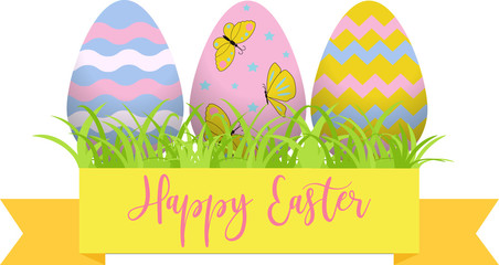 Decorative Easter eggs .Easter scene.The main symbols of the holiday. Vector logo, emblems, text design. Usable for banners, greeting cards, gifts etc.