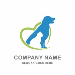 Animal Pet Care Veterinary Clinic Friends Safety Silhouette Grapic Love Circle Modern Healthcare Dog Cat Logo Icon Vector Design Template