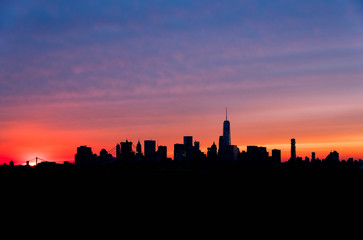 Manhattan Downtown skyline at sunset