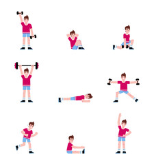 Man doing a series of exercises. Workout routine.

