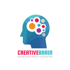 Creative brain - concept logo template vector illustration. Human head character sign. Abstract people idea symbol. Graphic design element.  