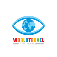 World travel - concept logo template vector illustration. Abstract eye with globe creative sign. Earth planet symbol. Graphic design element. 