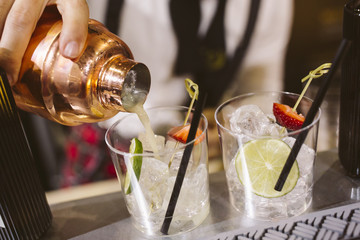 Barman preparing a gin and tonic.