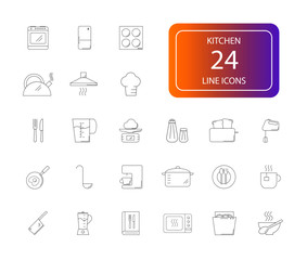 Line icons set. Kitchen pack. Vector illustration	