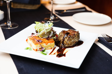 Beef fillet with potato gratin