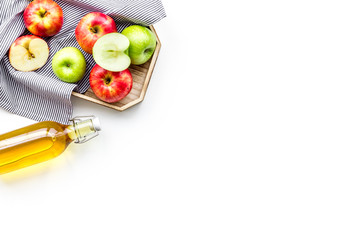 Homemade cider from ripe apples. White background top view copy space