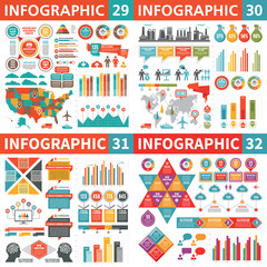 Fototapeta premium Infographic business design elements - vector illustration. Infograph template collection. World and USA maps. Industrial factory icons. Creative graphic set. 