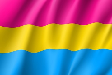 Fototapeta premium Pansexual waving standard movement lgbt, realistic icon. Sign of sexual minorities, gays and lesbians. Vector illustration of a colorful flag