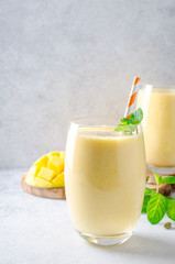 Mango lassi with mint leaves