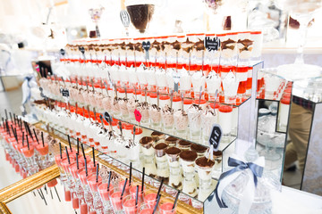 Different kinds of baked sweets on a buffet