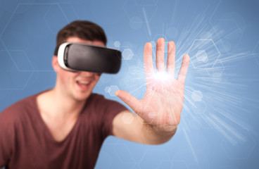 Man wearing virtual reality goggles