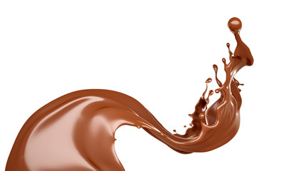 A splash of chocolate isolated on white background. 3d illustration, 3d rendering.