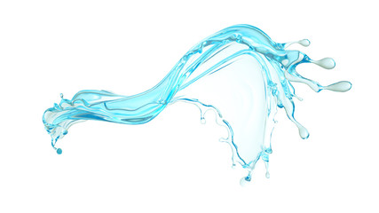 Obraz na płótnie Canvas Isolated blue splash of water on a white background. 3d illustration, 3d rendering.