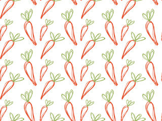 Background image of orange carrot with green leaves.