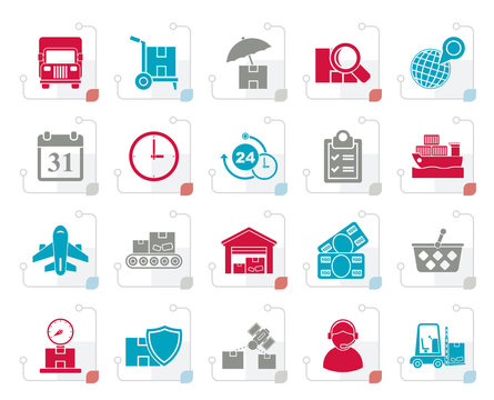 Stylized Cargo, shipping and Logistics  - vector icon set