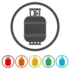 Gas bottle icon, Gas tank icon in flat style, 6 Colors Included