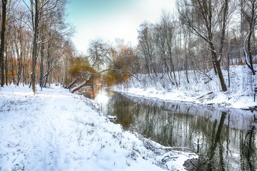 Scenic view of the river and trees in winter