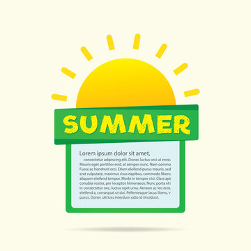 Summer sun with text box heading design and layout. Vector illustration.